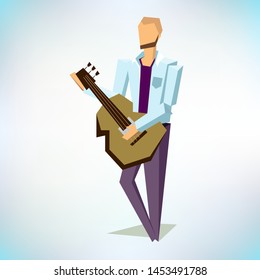 Low poly musician. Character in uniform. Low poly. Vector flat illustration. Profession vector. Professional people. Finding a job.