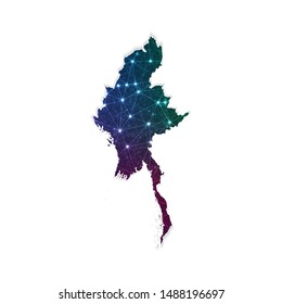 Low poly Myanmar map in geometric polygonal on white background. Vector Illustration Eps10.
