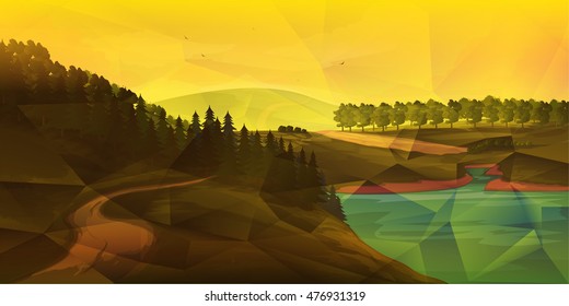 Low poly Nature Landscape,great as a wallpaper, design template, flyer, etc