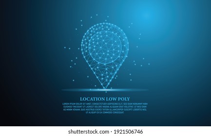 Low poly navigation concept, map position or GPS pin from bright spot, background color of