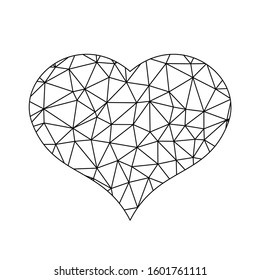 Low poly net heart. Symbol of love and St Valentines Day. Vector illustration.