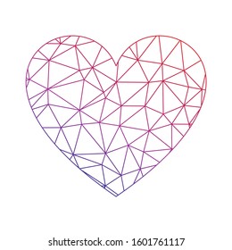 Low poly net heart. Symbol of love and St Valentines Day. Vector illustration.