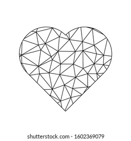 Low poly net heart. Symbol of love and St Valentines Day. Vector illustration.