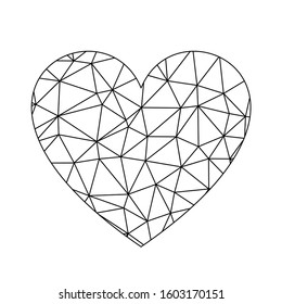 Low poly net heart. Symbol of love and St Valentines Day. Vector illustration.