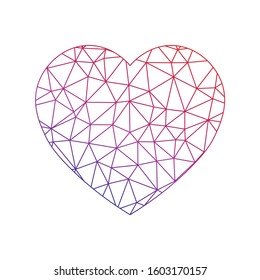 Low poly net heart. Symbol of love and St Valentines Day. Vector illustration.