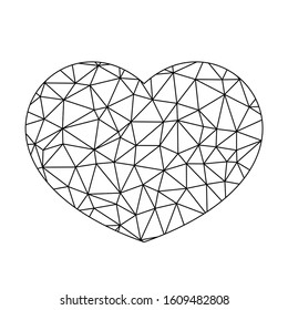 Low poly net heart. Symbol of love and St Valentines Day. Vector illustration.