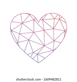 Low poly net heart. Symbol of love and St Valentines Day. Vector illustration.
