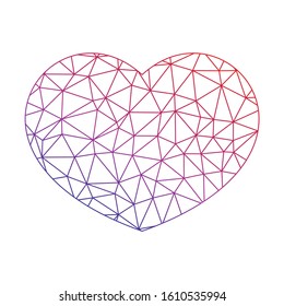 Low poly net heart. Symbol of love and St Valentines Day. Vector illustration.