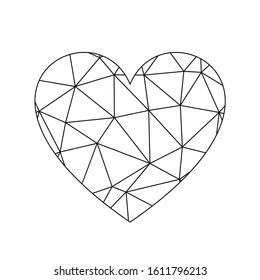 Low poly net heart. Symbol of love and St Valentines Day. Vector illustration.