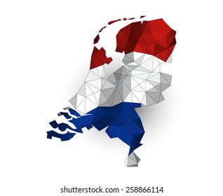 Low poly Netherlands map on a waving flag