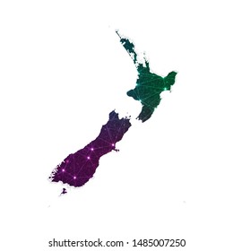 Low poly New Zealand map in geometric polygonal on white background. Vector Illustration Eps10.