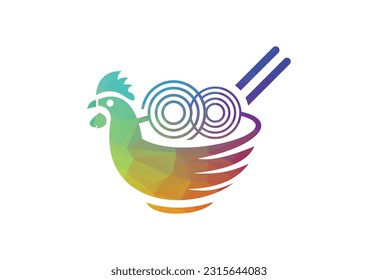 Low Poly and Noodle logo template, Chinese food vector design, Vector illustration

