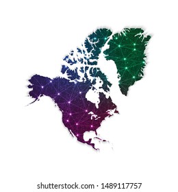 Low poly North America continent map in geometric polygonal on white background. Vector Illustration Eps10.