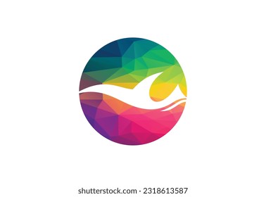 Low Poly and Ocean Wave logo design, Vector design template
