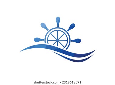 Low Poly and Ocean Wave logo design, Vector design template
