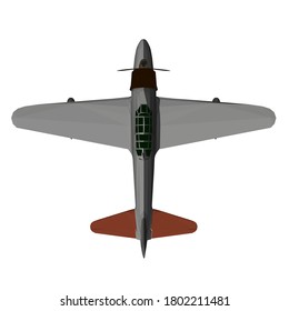 Low poly old plane for landing and taking off from the water. View from above. 3D. Vector illustration