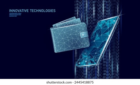  Low poly Online technology wallet. Future e-commerce digital international finance banking exchange blockchain. Payment 3d vector illustration