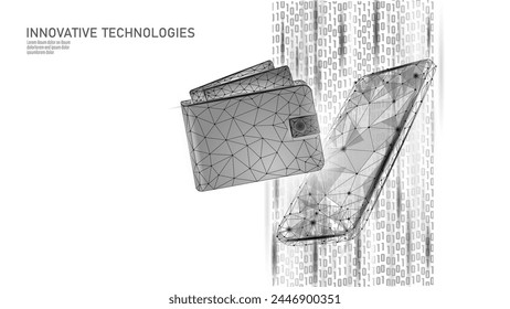  Low Poly Online-Technologie-Geldbörse. Zukünftiger E-Commerce Digital International Finance Banking Exchange Blockchain. Bezahlung 3D-Vektorillustration