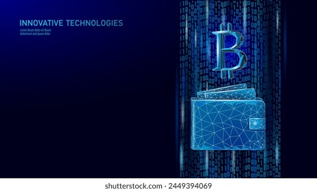  Low Poly Online-Technologie-Geldbörse. Zukünftiger E-Commerce Digital International Finance Banking Exchange Blockchain. Bezahlung 3D-Vektorillustration