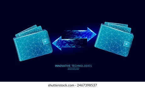  Low poly Online technology wallet. Future e-commerce digital international finance banking exchange blockchain. Payment 3d vector illustration