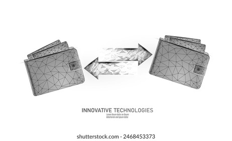  Low poly Online technology wallet. Future e-commerce digital international finance banking exchange blockchain. Payment 3d vector illustration