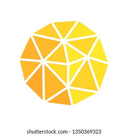 Low poly orange and yellow sun symbol or logo. Vector illustration.