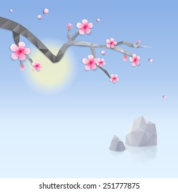Low poly oriental cherry card