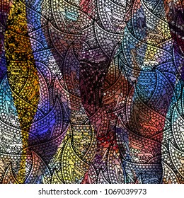 Low poly ornamental texture based on decorative elements Paisley. Seamless pattern in indian style.