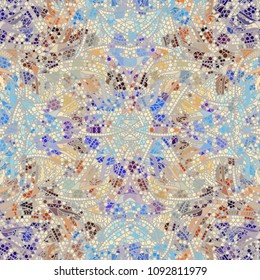 Low poly ornamental texture based on decorative elements Paisley. Seamless pattern in indian style. Symmetric ornament.
