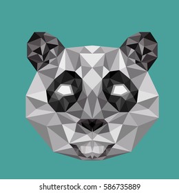 Low poly panda. Green background.