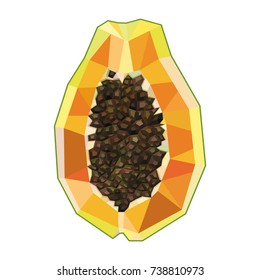 Low poly papaya, triangles fruit section, poligonal vector design art