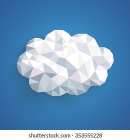 Low poly paper cloud on the blue background. Eps 10 vector file.