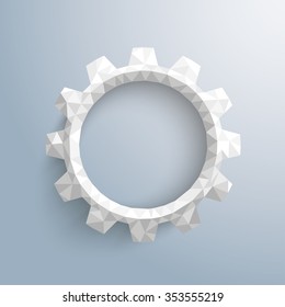 Low poly paper gear on the gray background. Eps 10 vector file.