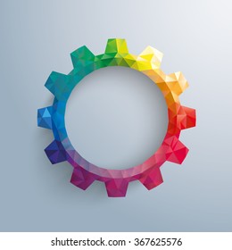 Low poly paper gear on the gray background. Eps 10 vector file.