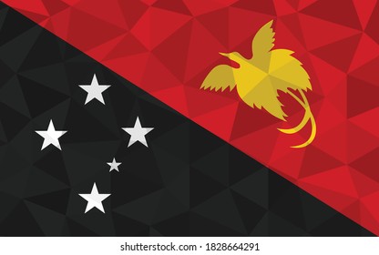 Low poly Papua New Guinea flag vector illustration. Triangular Papuan flag graphic. Papua New Guinea country flag is a symbol of independence.