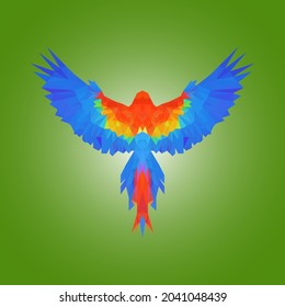 Low poly parrot flying from back view illustration design