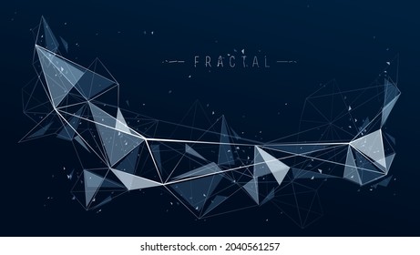 Bajo fondo vectorial abstracto de partículas de poli, diseño fractal poligonal, elemento dimensional 3D con líneas conectadas, tecnología de objetos de malla y tema científico.