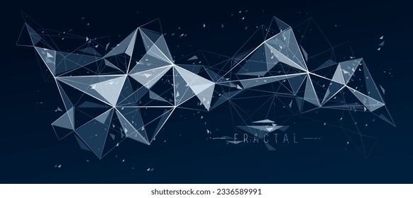 Low poly particles abstract vector background, polygonal fractal design, 3D dimensional element with connected lines, mesh object technology and science theme.