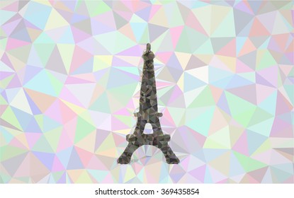 low poly pattern Eiffel Tower on a colorful background 