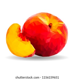 Low poly peach. Polygonal illustration. Vector isolated on white background. Geometric polygonal fruit, triangles. Triangle peach. Triangulation of a ripe peach.