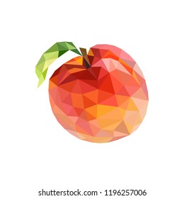 Low poly peach. Polygonal illustration. Vector isolated on white background. Geometric polygonal fruit, triangles. Triangle peach. Triangulation of a ripe peach.