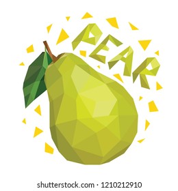 Low poly pear on white background. Poligonal vector illustration.