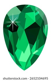 Low poly pear shaped emerald gemstone with a sparkling highlight reflecting light, creating a luxurious and elegant feel, perfect for jewelry design or other creative projects