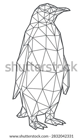 Low poly penguin line art illustration isolated on a white background. Geometric vector wireframe icon of an antarctic bird for creative design, branding, logos, and coloring pages