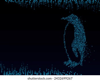 low poly penguin looking left in a futuristic blue style