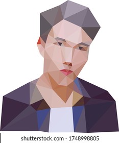 low poly person. Low polygon geometry portrait. Low poly style vector people. Low poly design.