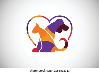 Low poly pet care logo design template. Animal logo design vector icon illustration
