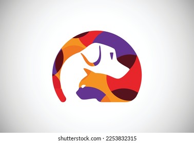 Low poly pet care logo design template. Animal logo design vector icon illustration