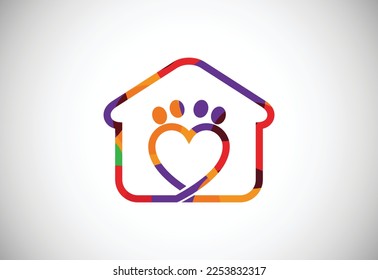 Low poly pet home, Pet care home logo, Animal logo design vector icon illustration