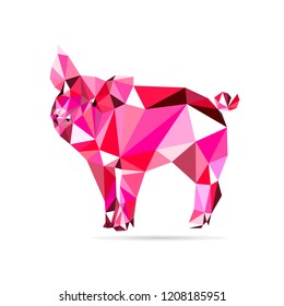 Low poly pig icon on white background symbol of year